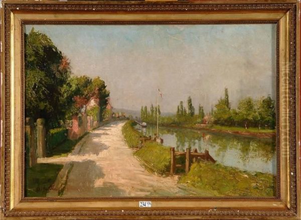 Bord De Riviere Dans Les Environs De Rouen Oil Painting by Joseph Delattre