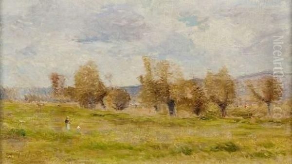 Les Anciennes Prairies De Bapeaume, Pres De Rouen Oil Painting by Joseph Delattre