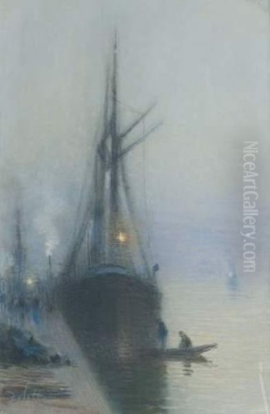 Bateaux Dans La Brume Oil Painting by Joseph Delattre