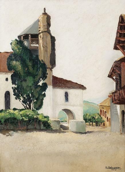 Village Basque Oil Painting by Andre Delauzieres