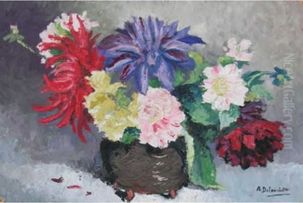 Delauzieres . Fleurs Dans Un Vase Oil Painting by Andre Delauzieres