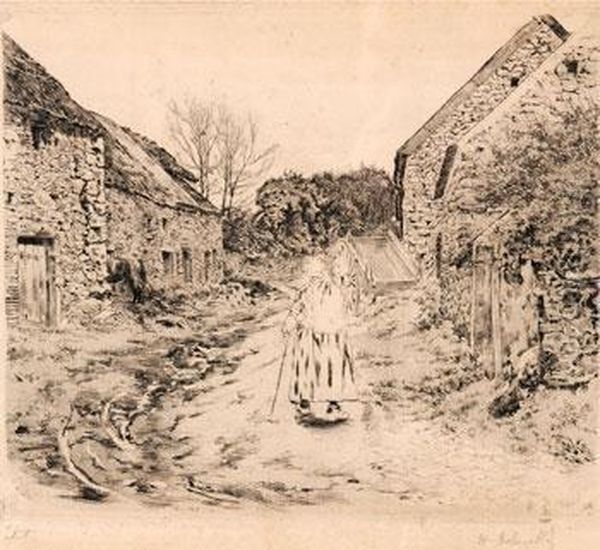 La Rue Du Hameau Lefevre A Landemer Oil Painting by Henri Delavallee