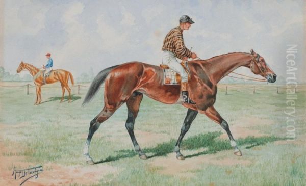 Jockeys A L'entrainement Oil Painting by Angelo Delavigne