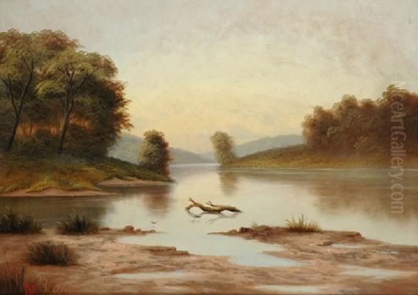 Riverlandscape Oil Painting by Valentine, Val Delawarr