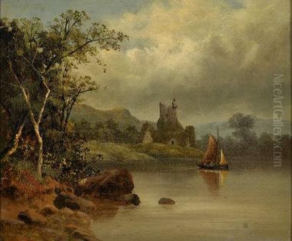 A Landscape With A Castle And Lake Oil Painting by Valentine, Val Delawarr