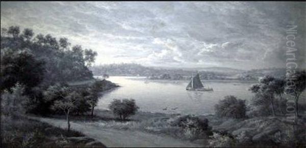 Australian Harbour Grisaille Oil Painting by Valentine, Val Delawarr