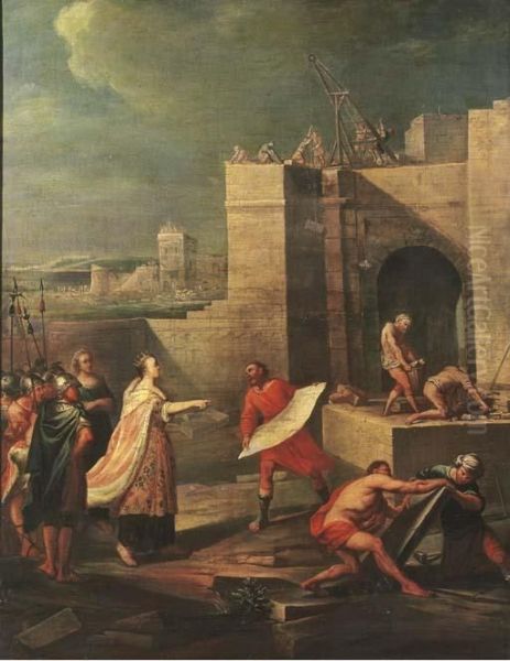 Queen Catherine Cornaro Of Cyprus, Inspecting Work On The Construction Of A Fortress Oil Painting by Paul Joseph Delcloche