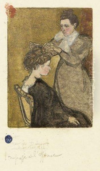 La Coiffure Oil Painting by Maurice Delcourt