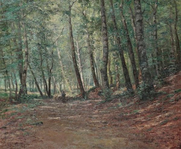 Woodview With Shepherd Oil Painting by Leon Delderenne