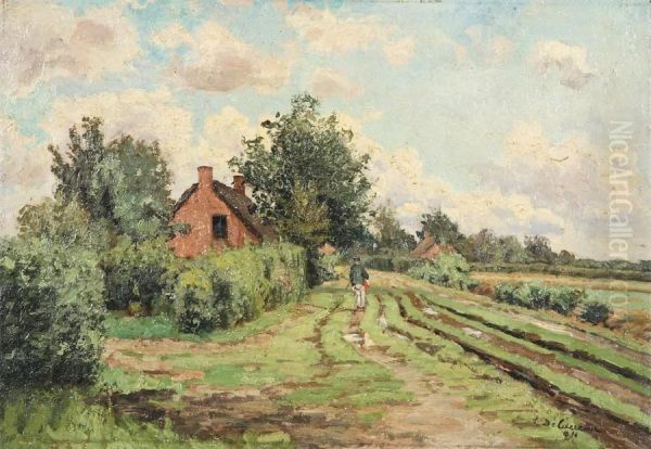 Farmer At Work Oil Painting by Leon Delderenne