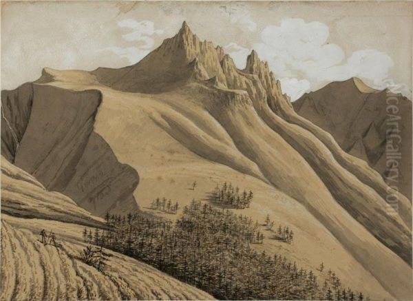 Album De 72 Vues D'auvergne, Executees Lors Du Voyage De 1821 [ ; 72 Views Of Auvergne ; Pen And Brown Ink, Wash Drawing, Lead Pencil] Oil Painting by Etienne Jean Delecluze