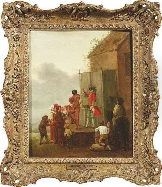 Comedians By A Village Oil Painting by Nicolas Louis Albert Delerive