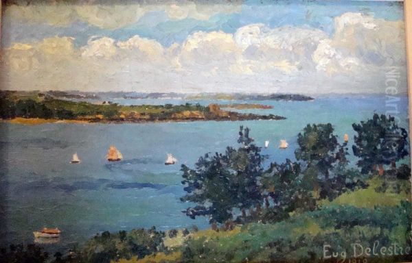 Pins Sur Les Falaises De Saint Briac En Bretagne Oil Painting by Eugene Delestre