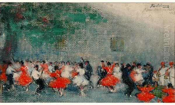 Le Bal, St-jean-piert De Port, 37 Oil Painting by Robert-Adrien Deletang