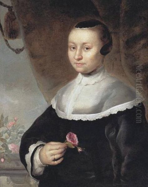 Young Lady With Rose Oil Painting by Jacob Willemsz II Delff