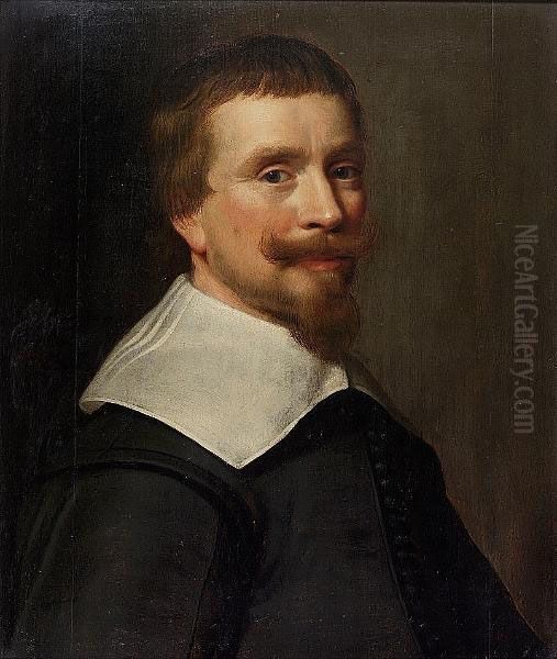 Portrait Of A Gentleman, Traditionally Identified As The Artist, Bust-length, In Black Costume With A Lawn Collar Oil Painting by Jacob Willemsz II Delff