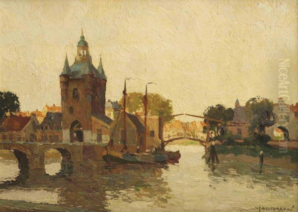 A View Of The Zuidhavenpoort, Zierikzee Oil Painting by Gerarrd Delfgaauw