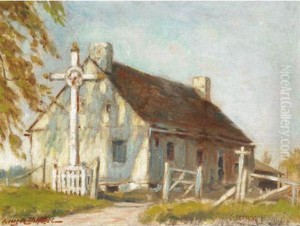 Wayside Cross By A Rural Home Oil Painting by Georges Marie Joseph Delfosse