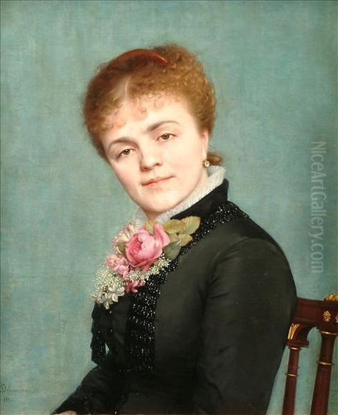 Therose Corsage Oil Painting by Gustave Henri Eug. Delhumeau