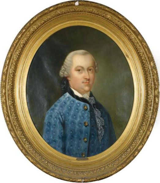 Portrait Of Mr. Jean P.e. De Caters, (1764-1847), Depicted Half Length Wearing A Green Jacket; Portrait Of Jean Francois De Potter ( 1737-1801), Depicted Half Length Wearing A Blue Jacket Oil Painting by Joseph Delin