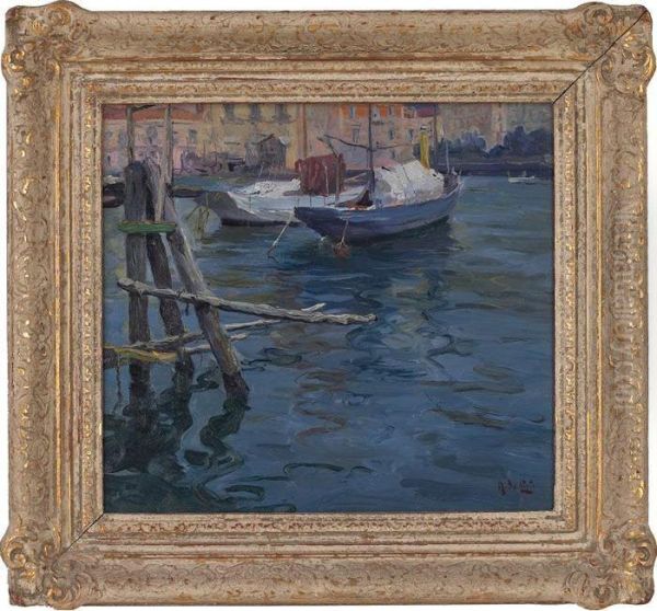 Harbor Scene Oil Painting by Arnaldo Delisio