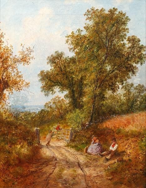 Figures On A Country Lane Oil Painting by John Henry Dell