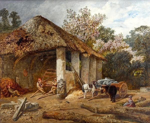 A Farmyard Corner Oil Painting by John Henry Dell