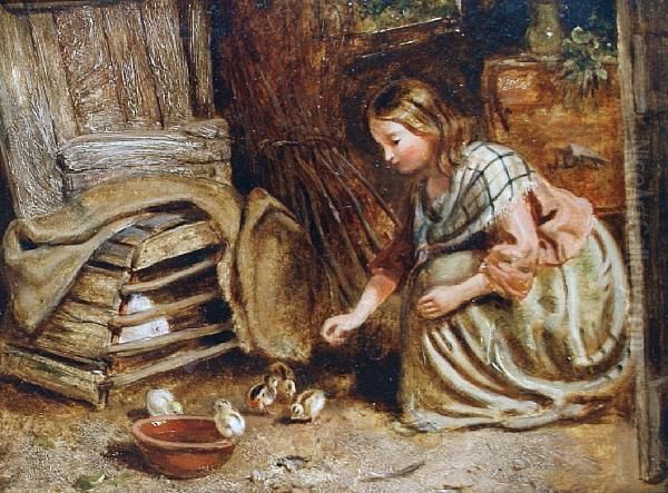 Feeding The Chicks Oil Painting by John Henry Dell