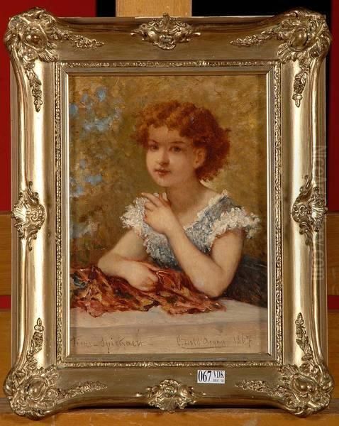 Fillette Accoudee Oil Painting by Cesare Felix dell' Acqua