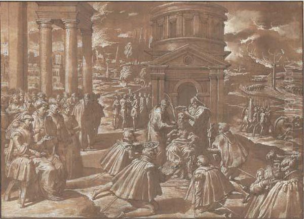 The Funeral Of Mausolus, King Of Halicarnassus Oil Painting by Niccolo Dell'Abate