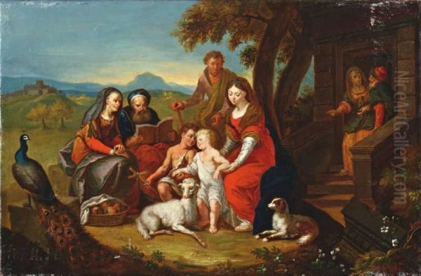 De Heilige Familie En Andere Figuren In Een Landchap Oil Painting by Johann Nepomuk della Croce