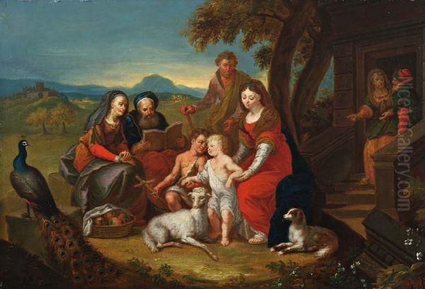 De Heilige Familie En Andere Figuren In Een Landchap Oil Painting by Johann Nepomuk della Croce