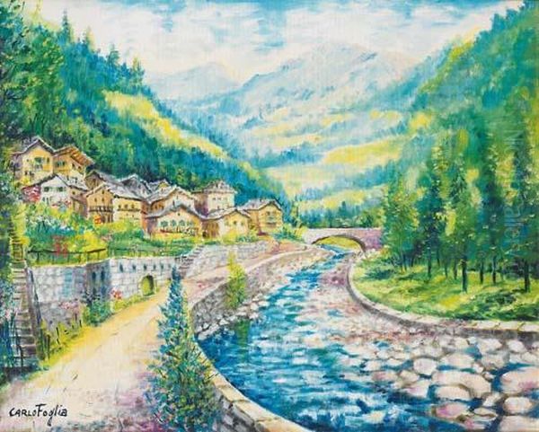 Paesaggio A Rosazze (val Cervo) Oil Painting by Mario Della Foglia