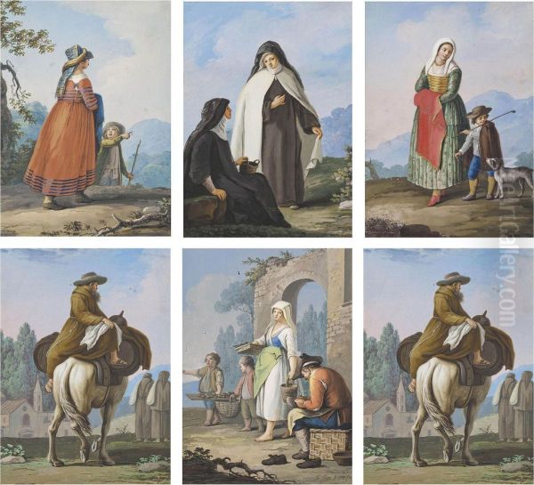 Neapolitan Costume Studies Oil Painting by Saverio Xavier Della Gatta