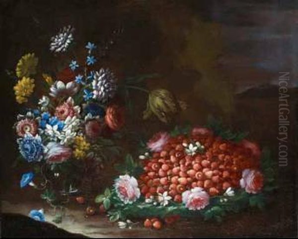 Natura Morta Di Fiori E Frutta Oil Painting by Francesco Della Questa