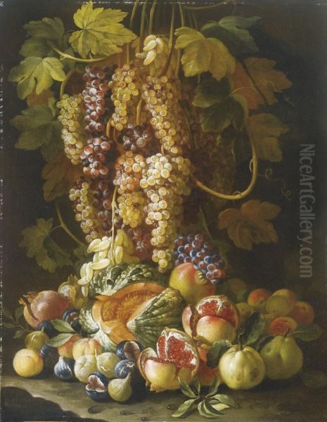 Natura Morta Di Frutta Con Uva E Melograni Oil Painting by Francesco Della Questa