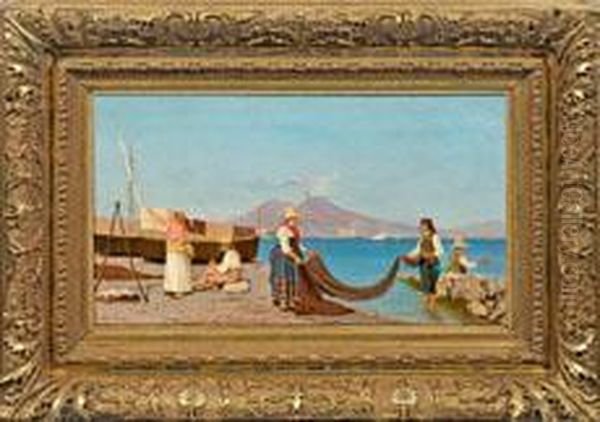 Fischerfamilie Am Uferder Bucht Von Neapel Oil Painting by Giovanni Della Rocca