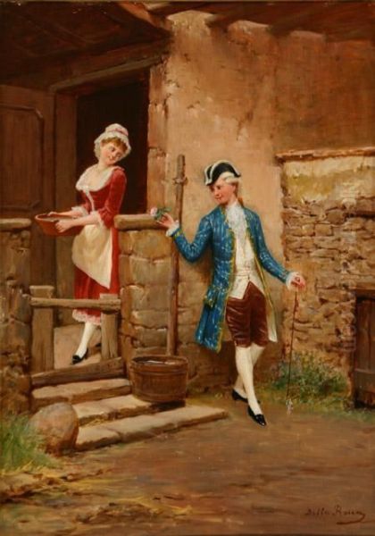 A Courting Couple Oil Painting by Giovanni Della Rocca