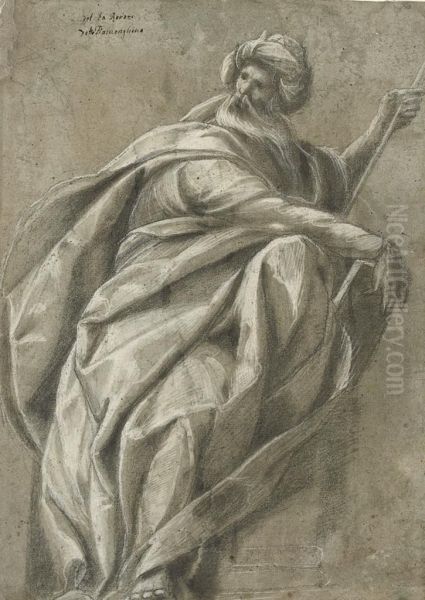 A Seated Prophet, Carrying A Staff And Book Oil Painting by Giovanni Battista della Rovere