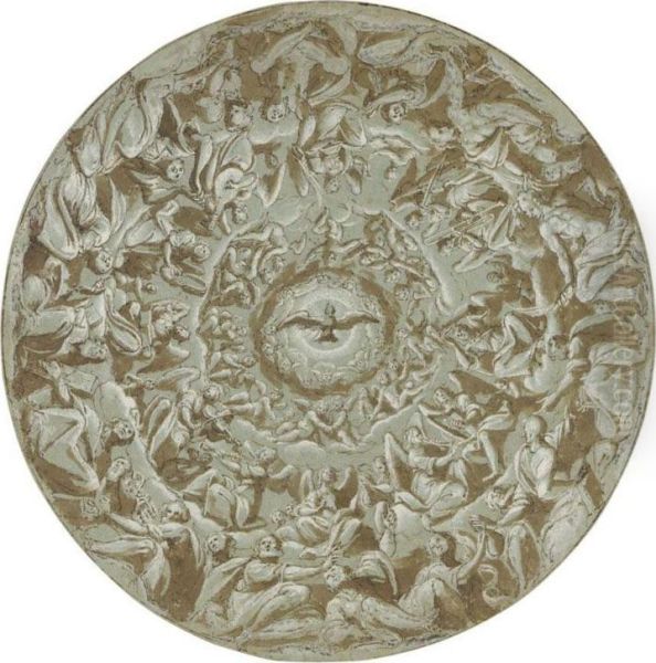 Design For A Cupola With The Holy Spirit And Circles Of Angels And Saints Oil Painting by Giovanni Battista della Rovere