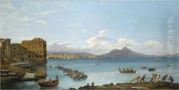 Bay Of Naples Oil Painting by Pietro Della Valle