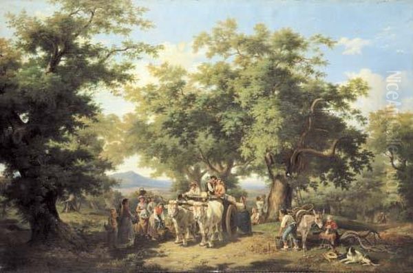 La Raccolta Delle Castagne Oil Painting by Pietro Della Valle