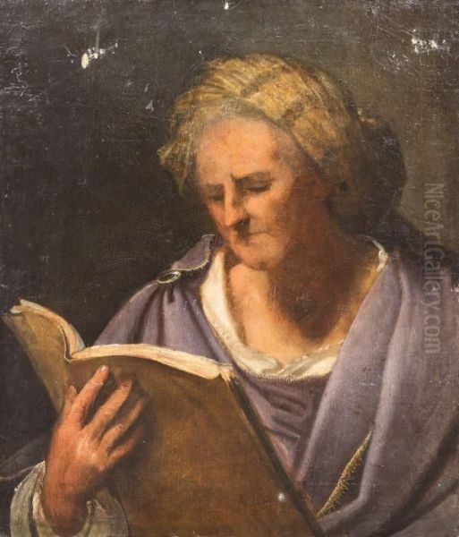 Sybil With A Turban Reading A Book Oil Painting by Pietro Della Vecchio