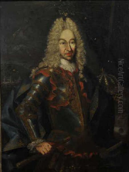 Portrait Du Roi Victor Amedee Ii De Savoie (1666-1732) Portant L'ordre De L'annonciale Oil Painting by Giovanni Maria Delle Piane