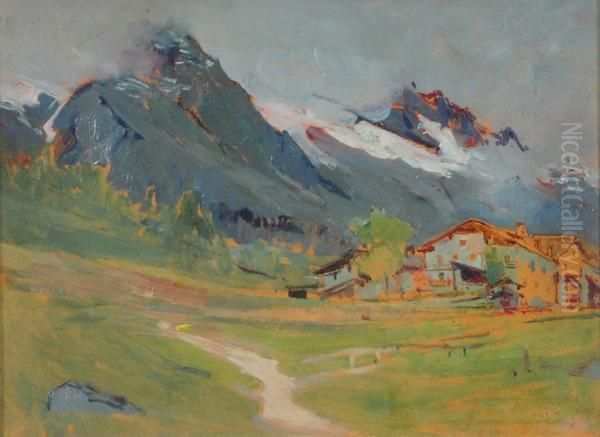 Scorcio Di Courmayeur Oil Painting by Lorenzo Delleani