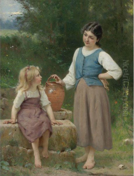 The Little Neighbor Oil Painting by Francois Alfred Delobbe