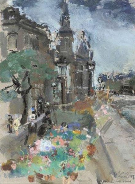 Paris Le Marche Aux Fleurs Sur Le Quai De La Conciergerie Oil Painting by Henriette Deloras