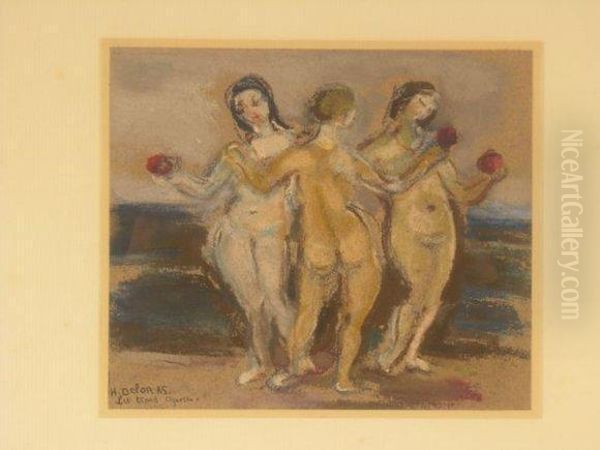 Les Trois Graces Oil Painting by Henriette Deloras