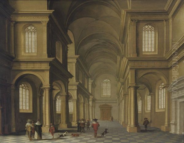 A Classical Church Interior With Elegant Figures Oil Painting by Anthonie De Lorme