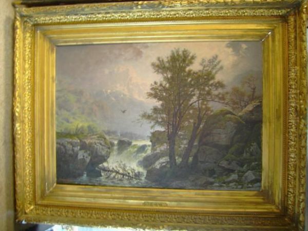 Paysage A La Cascade Oil Painting by H.E. Delorme